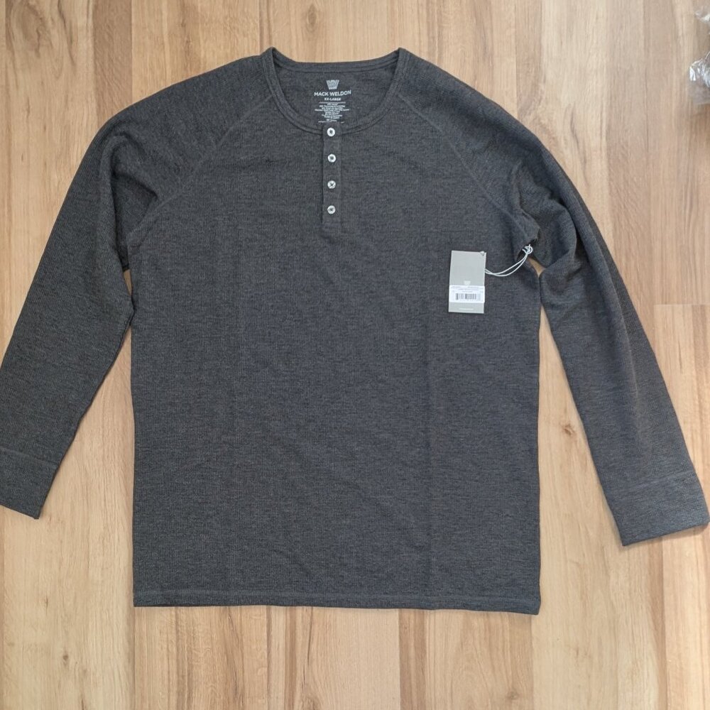 NWT Mack Weldon Waffle Knit Henley Long Sleeve Shirt XXL Charcoal Heather Therma